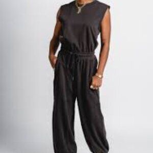 HALARA Black Sleeveless Drawstring Jumpsuit